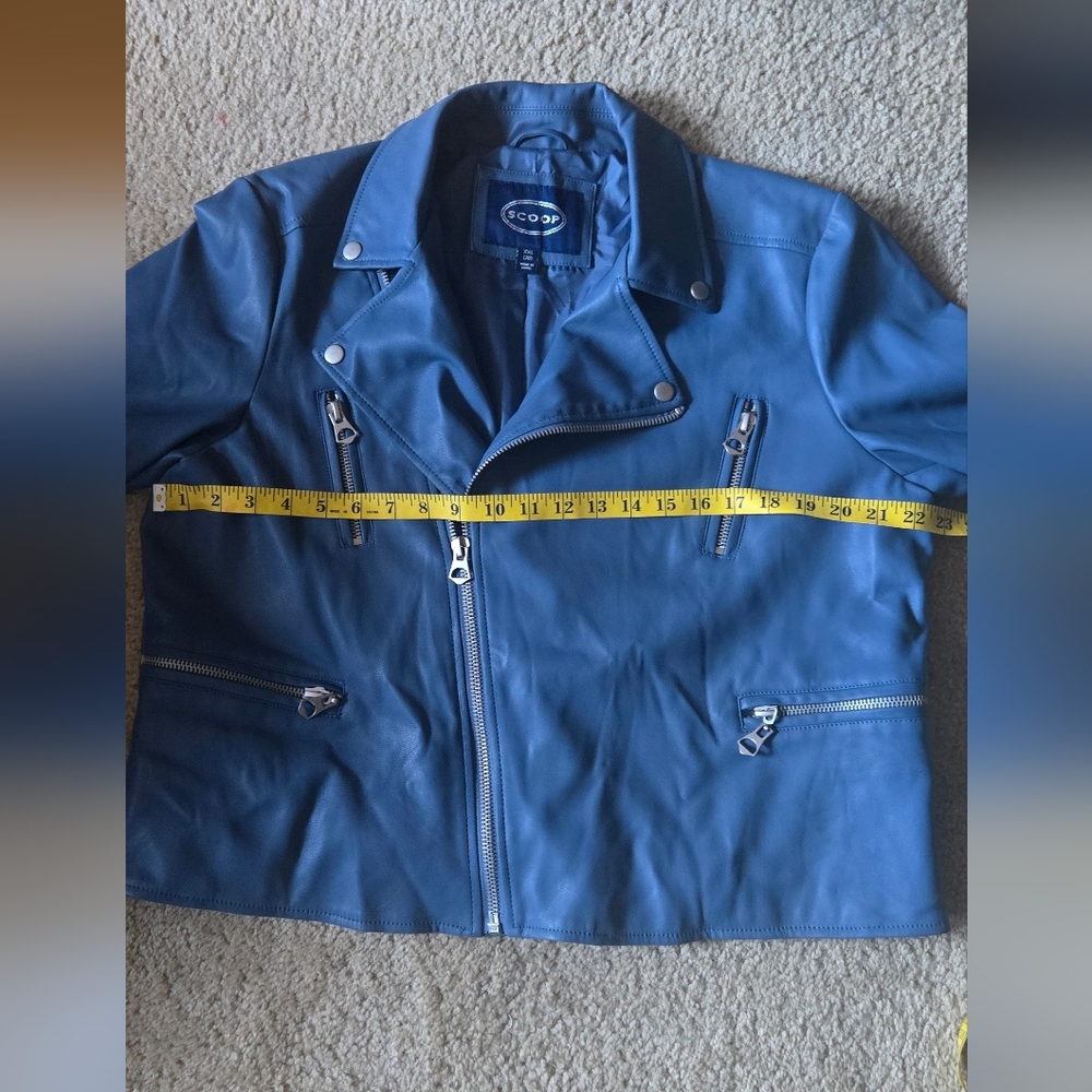 Scoop Blue Faux Leather Moto Jacket